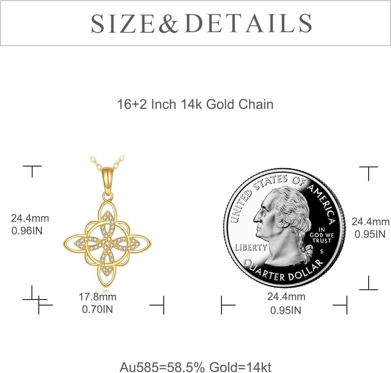 KECHO 14K Solid Gold Witches Knot Necklace for Women Good Luck Irish Celtic Triquetra Trinity Knot Pendant Jewelry for Women - Image 4