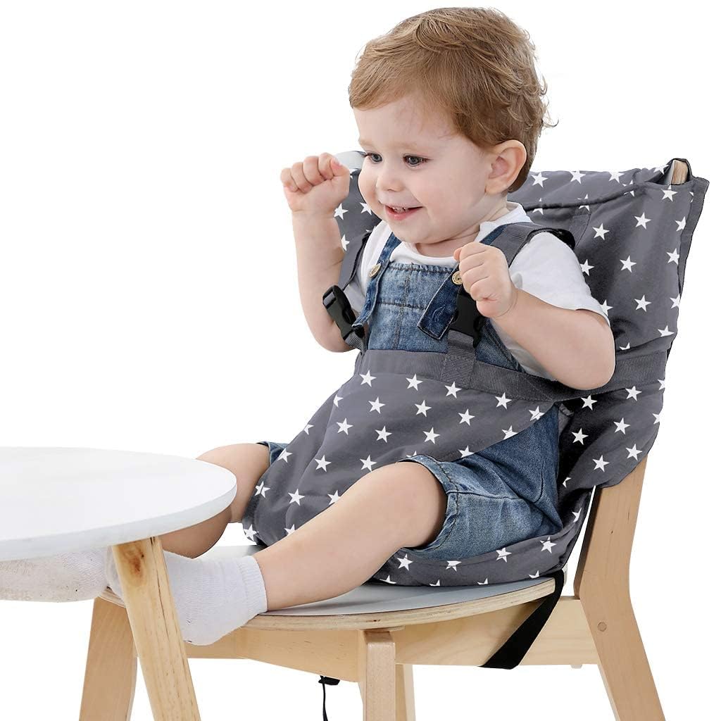 NALACAL Baby Portable Travel High Chair Seats, Baby Booster Safety Seat | Adjustable, Safety, Washable | Toddler High Chair Seat Cover | Convenient Cloth Travel High Chair Fits in Your Handbag (Grey)