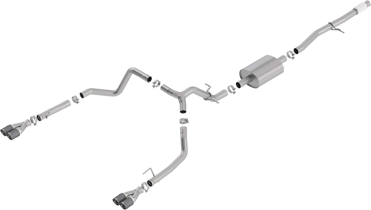 BORLA 140770CF Cat-BacK Perf. Exhaust Sys. for 2019-2024 Chevrolet Siverado 1500 & GMC Sierra 1500 5.3L V8 S-Type Sound Dual Split Rear Exit Dual 3.5" Round Carbon Fiber Tips on Each Side