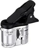 Mini Microscópio Lupa 60X para Celular com Clip Universal LED Lente Macro Portátil Alta Ampliação para Smartphone Ideal para Joias Eletrônicos Colecionáveis Insetos e Observação de Detalhes PREMIUM