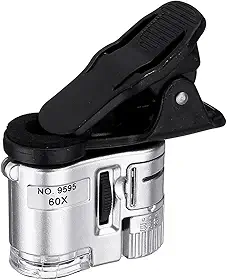 Mini Microscópio Lupa 60X para Celular com Clip Universal LED Lente Macro Portátil Alta Ampliação para Smartphone Ideal para Joias Eletrônicos Colecionáveis Insetos e Observação de Detalhes PREMIUM