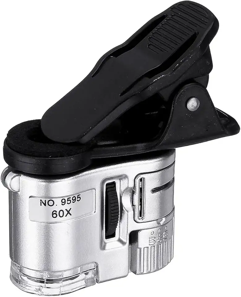 Mini Microscópio Lupa 60X para Celular com Clip Universal LED Lente Macro Portátil Alta Ampliação para Smartphone Ideal para Joias Eletrônicos Colecionáveis Insetos e Observação de Detalhes PREMIUM