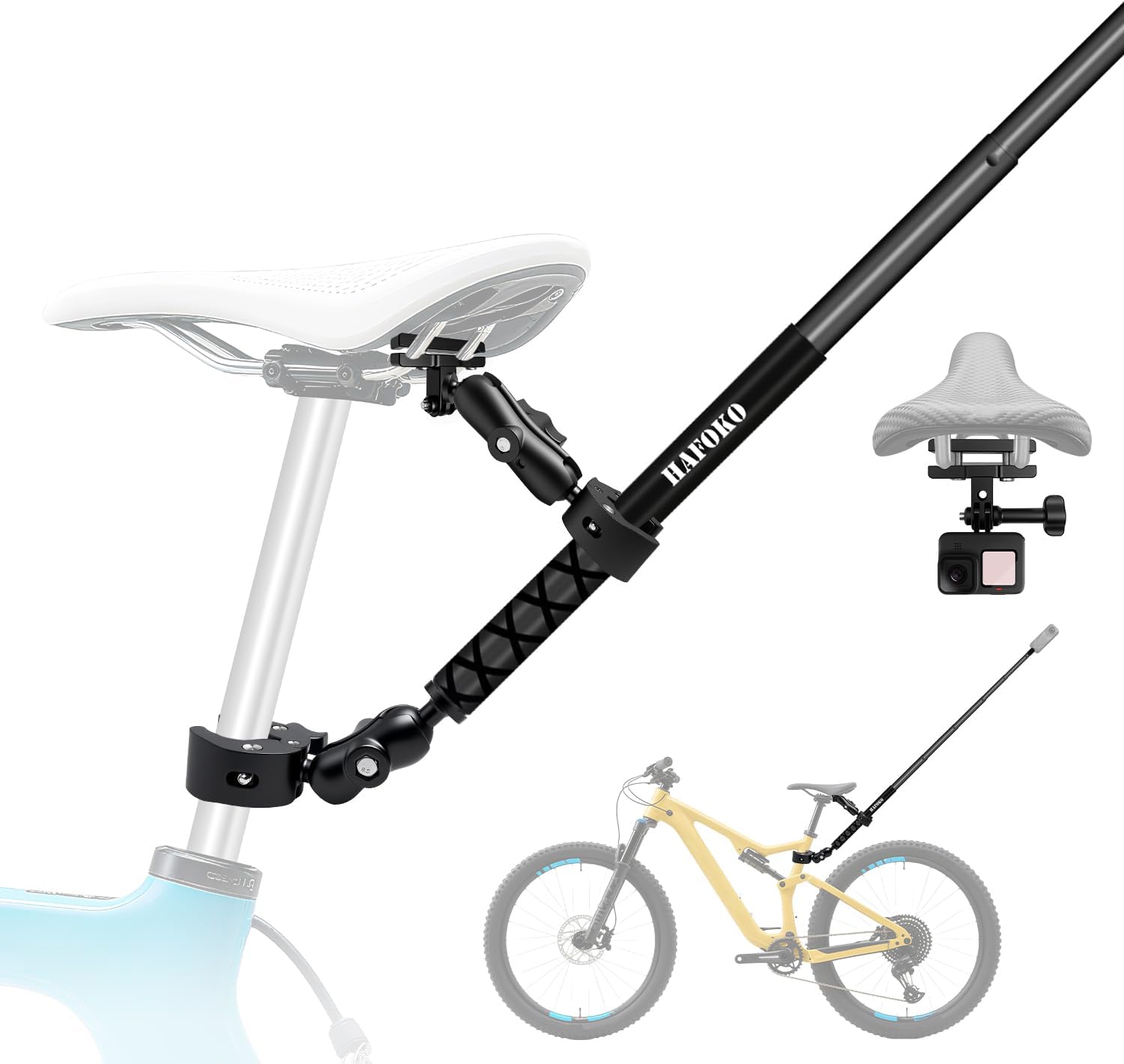 Bike Tail Mount Kit with 47" Invisible Selfie Stick compatible with Insta360 X5-X,Bicycle Handlebar Clamp Mount compatible for GoPro 13-3 for Cycling Log,Third-Person Shot compatible for Osmo Nano 360