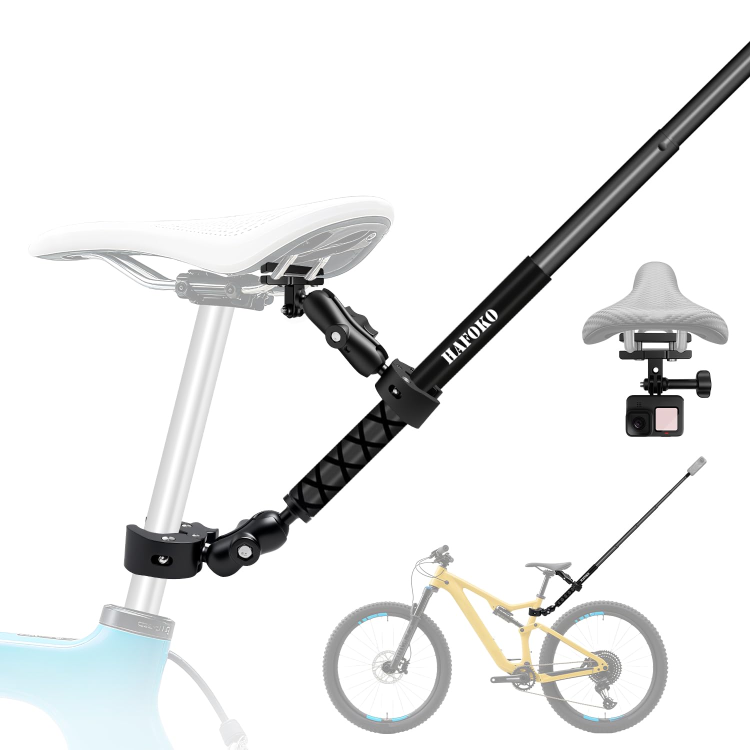 Fahrrad-Heckhalterung Kit mit 47" Invisible Selfie Stick kompatibel mit DJI Osmo 360 Osmo Nano, Fahrrad Lenker Klemmhalterung kompatibel für Insta 360 X5-X für Radfahren Motocycle Boot Panoramablick