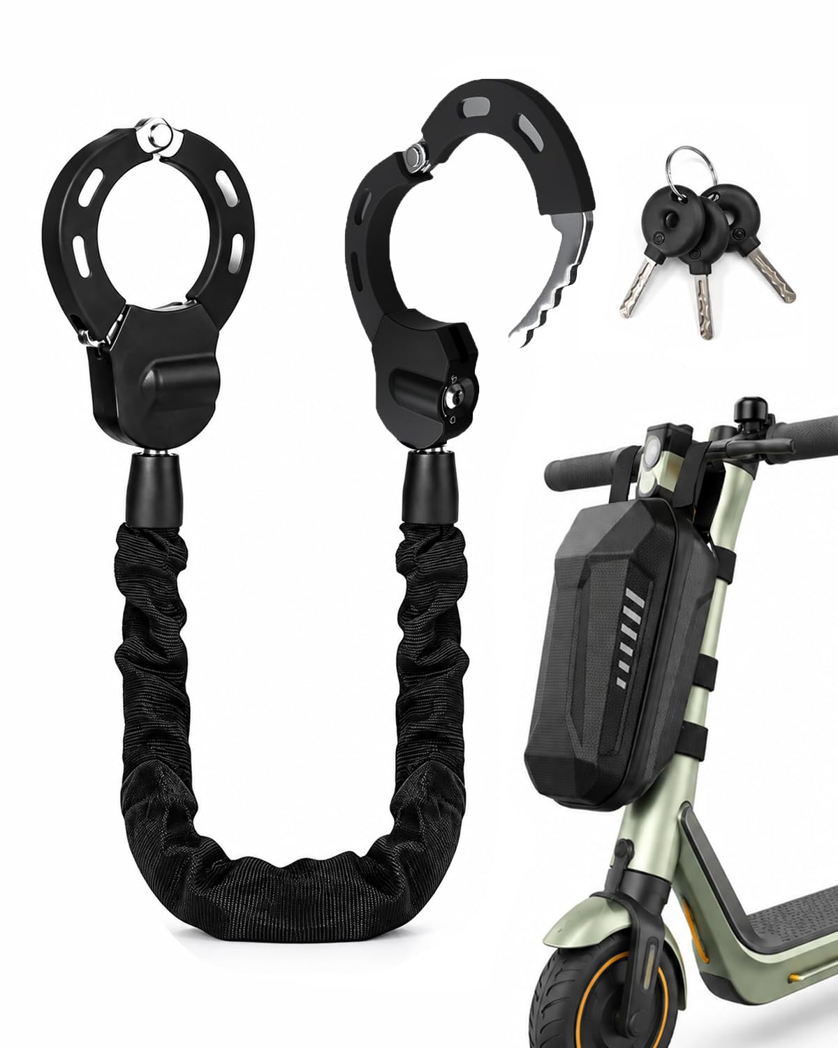E Scooter Schloss, Handschellenschloss mit Schlüssel für E Bike & Fahrrad | Kratzschutz durch strapazierfähige Nylonhülle, mit Tragbarer Wasserdichter Aufbewahrungstasche