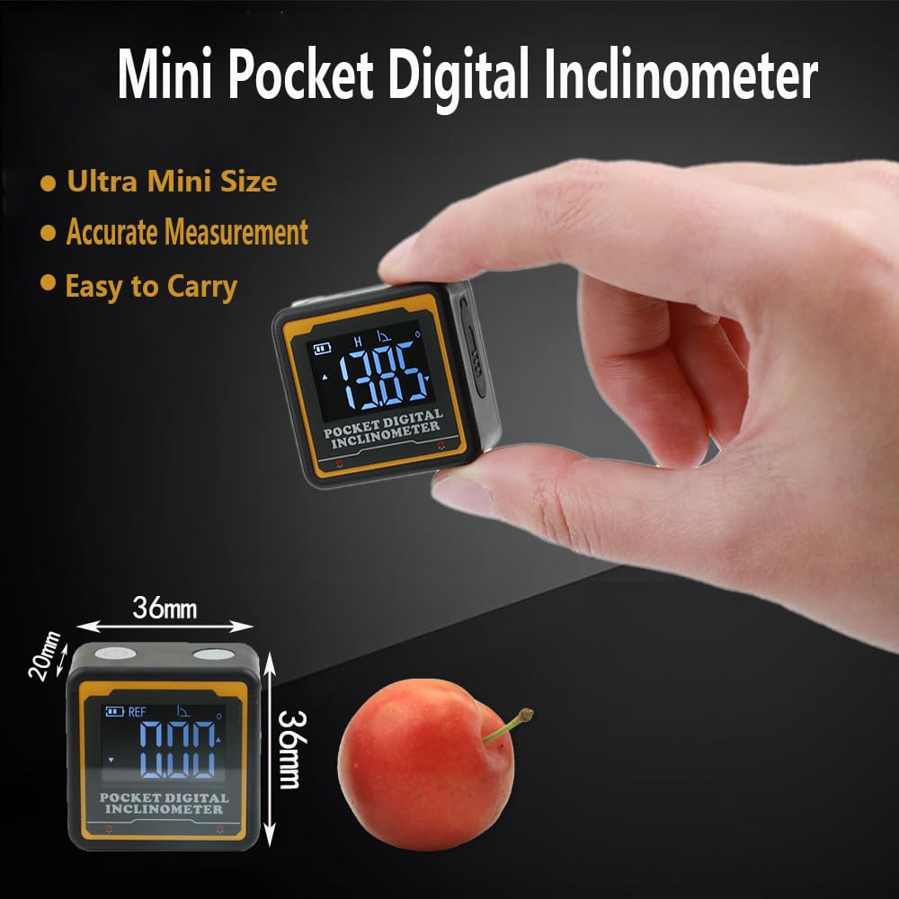 Goniometro Digitale Tascabile - Inclinometro Con Livella A Bolla, LCD Retroilluminato, Ricaricabile