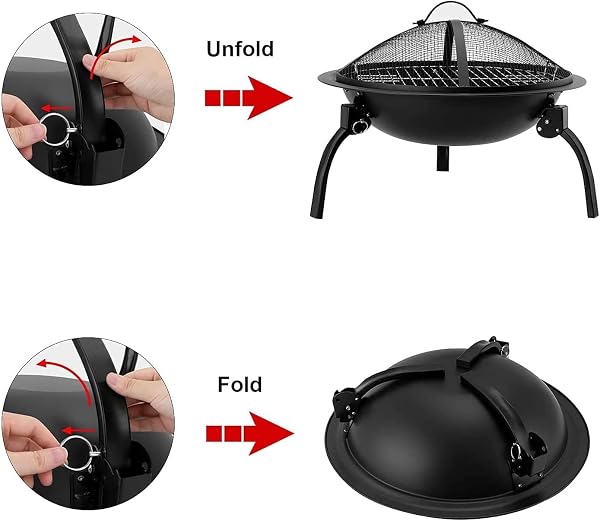 HH Home Hut Fire Pit Folding Portable heater for Outdoors,Ideal for Garden BBQ and Camping Stove Firepit, Outdoor Log Burner Garden Heaters & Fire Pits With Cover Carry bag, Poker, Grate And Grill - 3