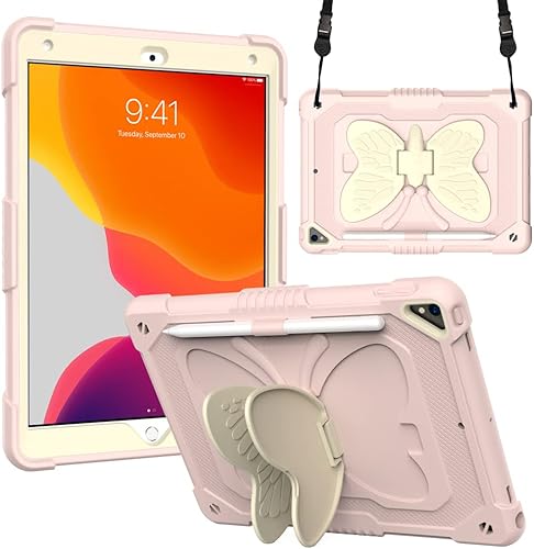 Funda para iPad 987 (10.2 pulgadas modelo 202120202019 987 generación), con alas de mariposa para niños, protección a prueba de golpes, rosa