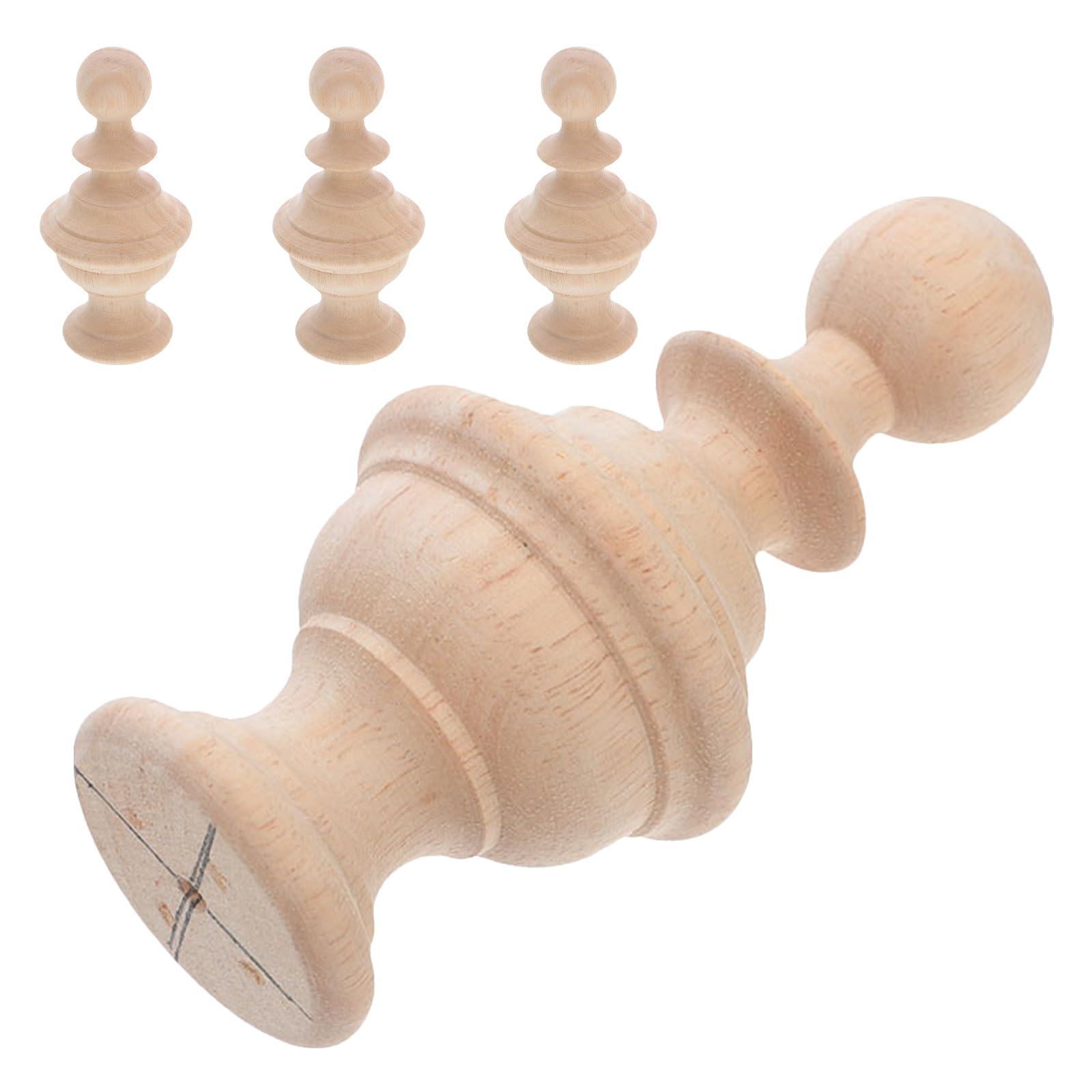 Mobestech Remates de Poste de Cama de Madera sin Terminar 6x12 Cm 4 Piezas, Adornos Decorativos Tallados a Mano para Barandillas, Escaleras y Manualidades de Bricolaje