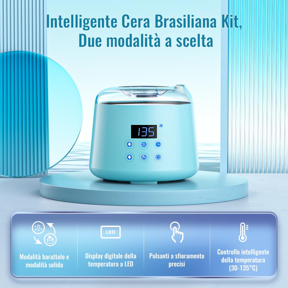 Scaldacera Professionale, Cera Brasiliana Kit con Riscaldamento del Timer, Fornello di Siliconico Depilazione Barattolo Con Termostato e Cera Spatole
