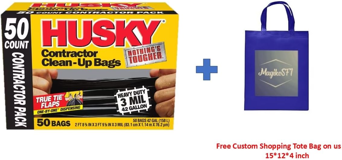 42-Gallon Contractor Clean-Up Trash Bags (50 Count) Plus Free MagikoSFI Custom Shopping Tote Bag