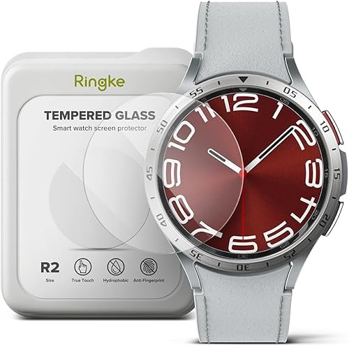 Ringke Funda de estilo bisel compatible con Samsung Galaxy Watch 6 Classic de 1.73 pulgadas 43-01 (ST) plateada + vidrio compatible con Samsung