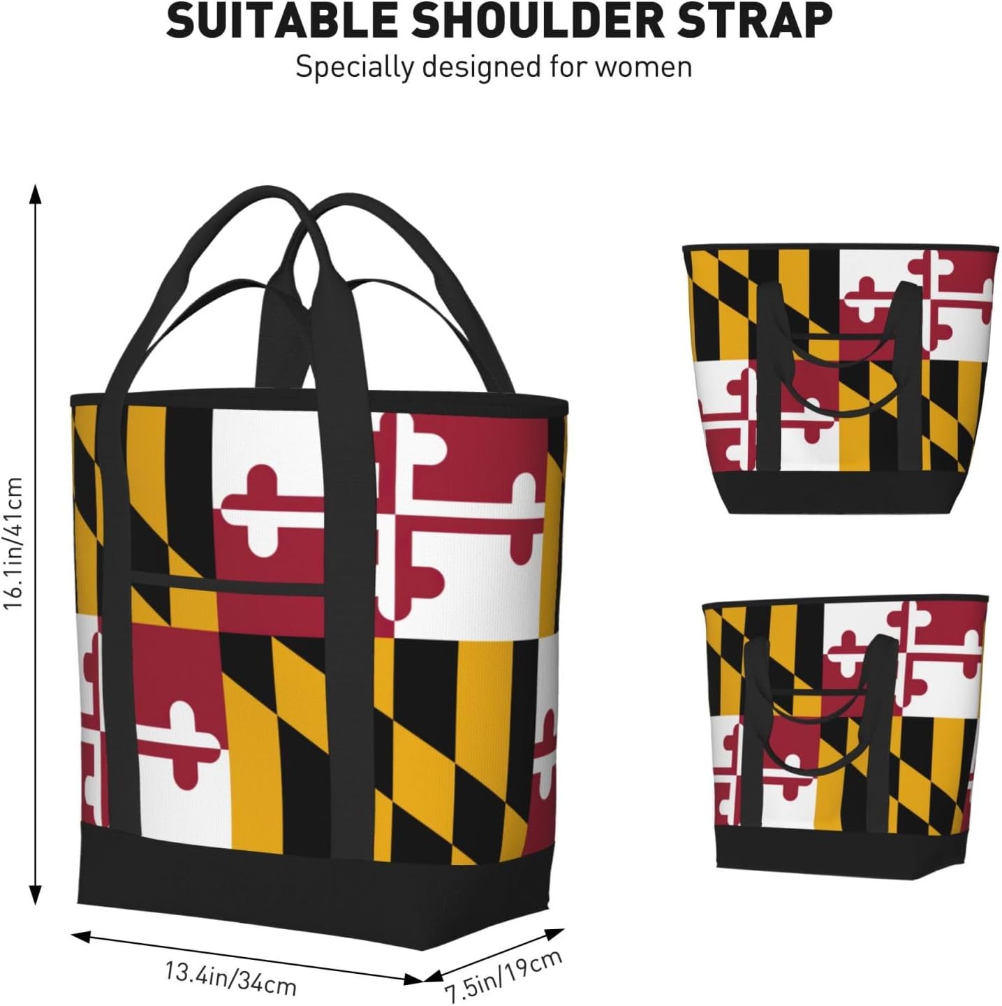 Maryland State Flag Print Large Cooler Bag Tote Bag,Reusable Grocery Bag,Lunch Box Bag, For Picnic Beach Camping