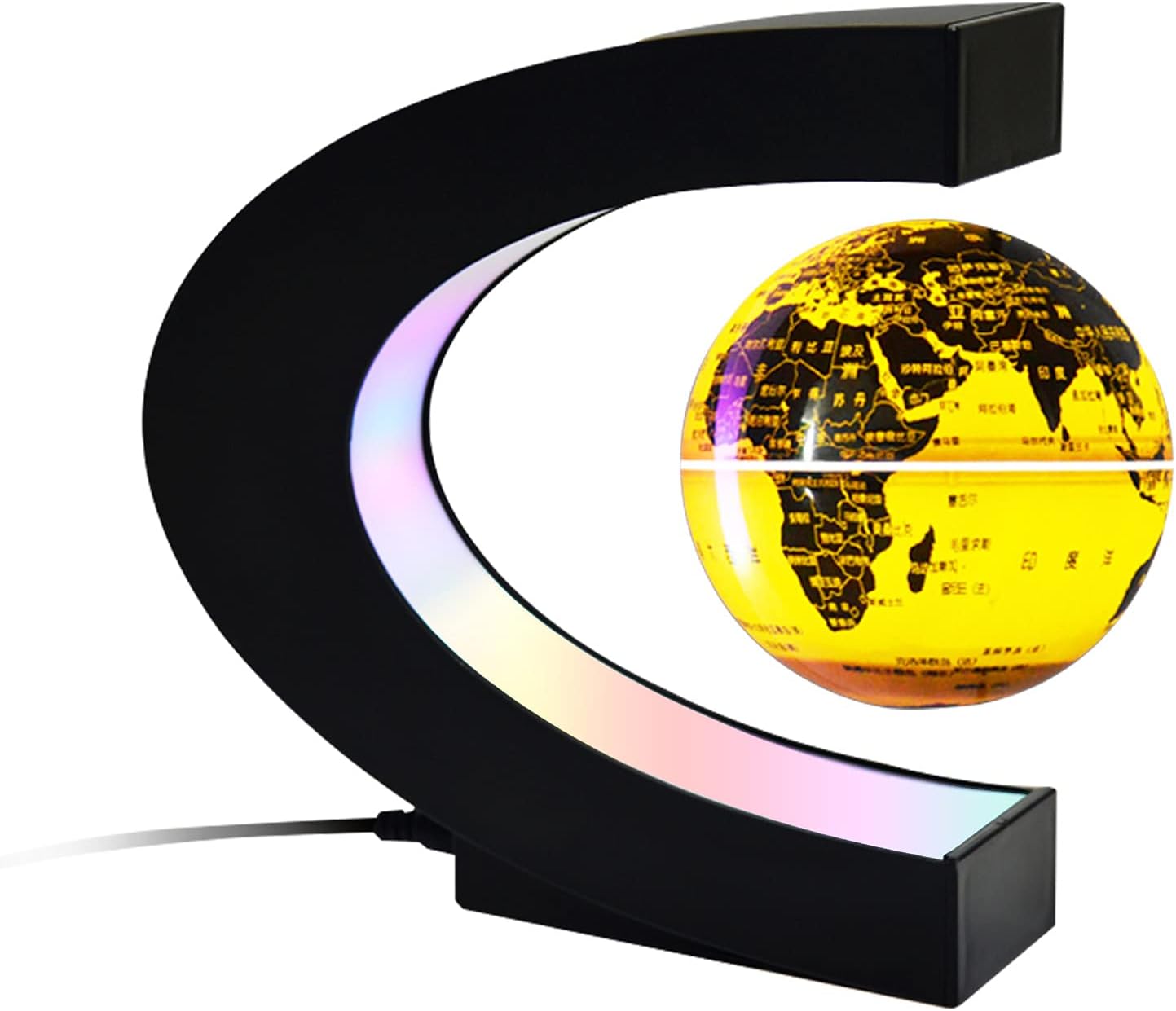 Funien Floating Globe with LED Light 4 Inch Magnetic Levitation Rotating World Map with Multicolor Light C-Shape Base Creative Anti Gravity Globe Lamp for Children Gift Home Office
