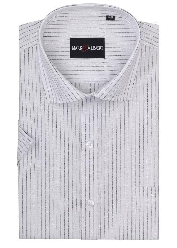 Image of MARK & ALBERT Men's Half Sleeve Cotton Linen Striped Shirt