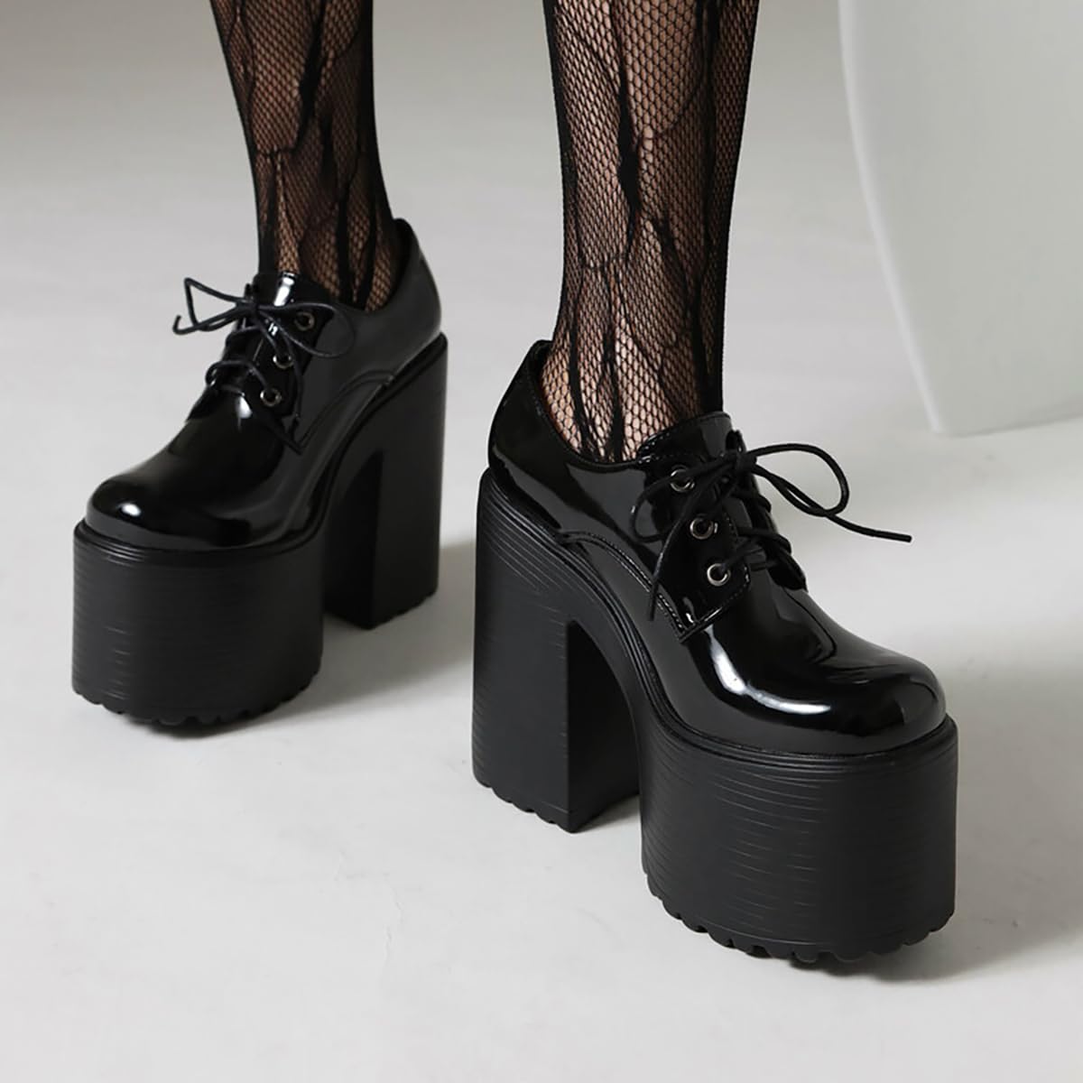 Zapatos de Salón con Plataforma para Mujer Punta Redonda Tacón Ancho para Discoteca y Pole Dance Mega Plataforma 8cm Tacones Extra Altos 13cm