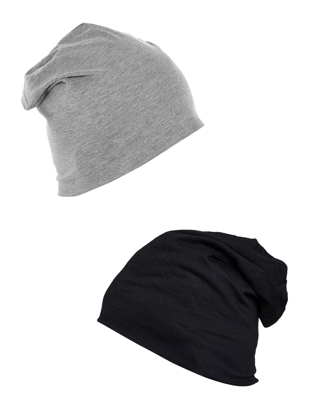 Mack Jonney Cotton Black and Melange Grey Beanie Cap for Women(Pack of 2)-Cap_Blk_Melange_02, Medium