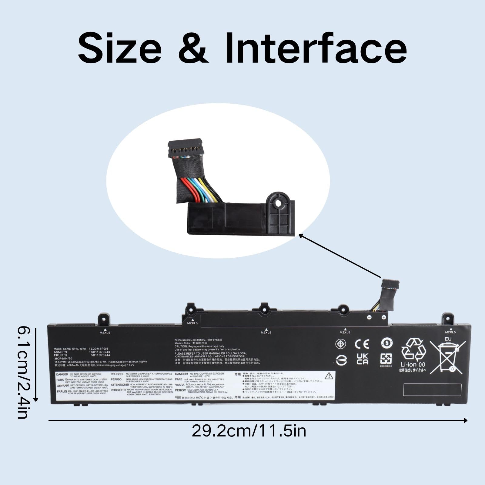 57Wh L20L3PD4 Laptop Akku Kompatibel mit Lenovo ThinkPad E14 E15 Gen 2/3/4 Series, 11.52V Ersatzakku für L20C3PD4 L20D3PD4 L20M3PD4 L19M3PD5 L19C3PD5 L19D3PD5 5B11E2466 SB11E24664