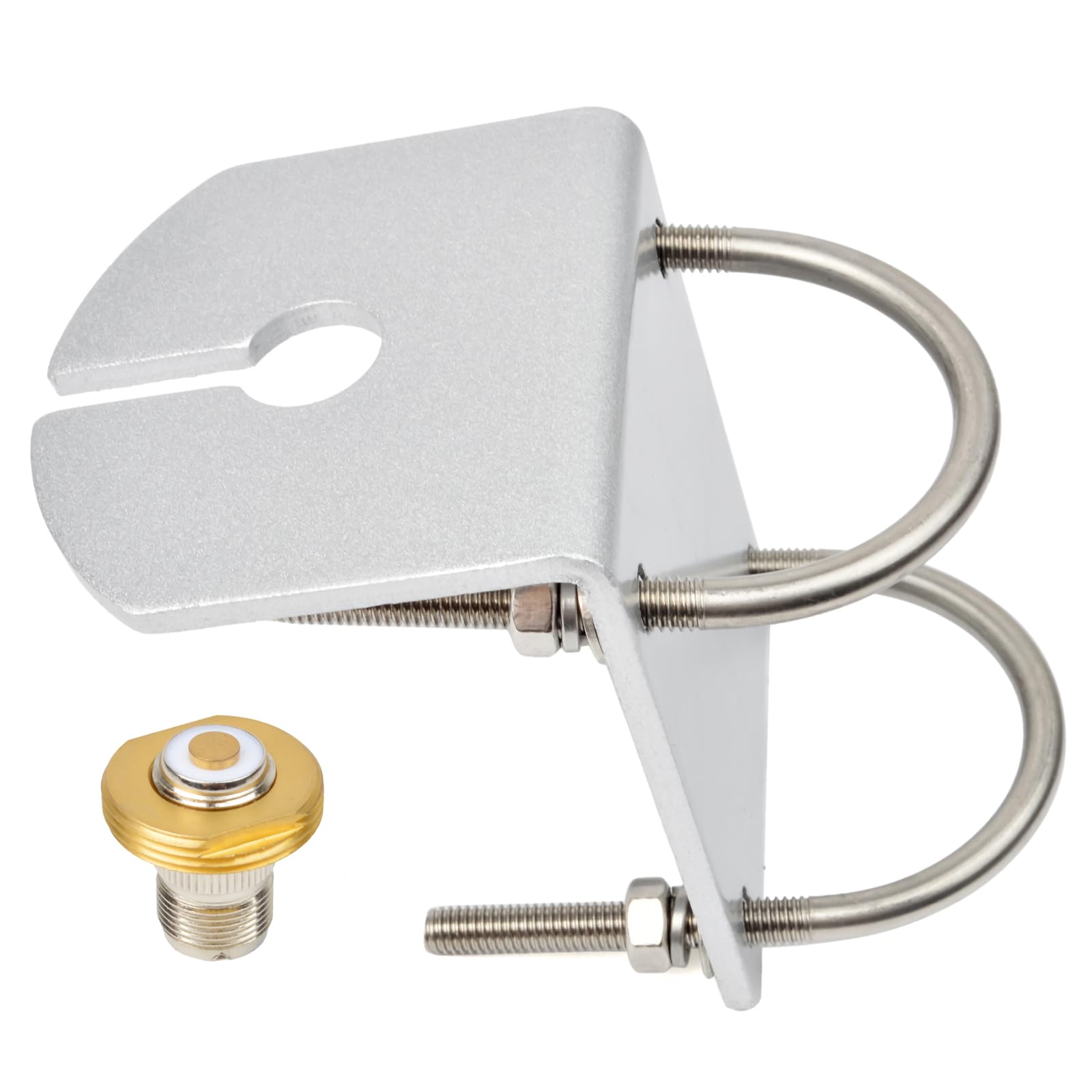 TWAYRDIO Antenna Mount Bracket with NMO to SO239 Adapter and U Bolts for Ham UHF VHF Two Way Radio Antenna Accepted SO239/N Female Type Connector, for Pole or Mast Mounting