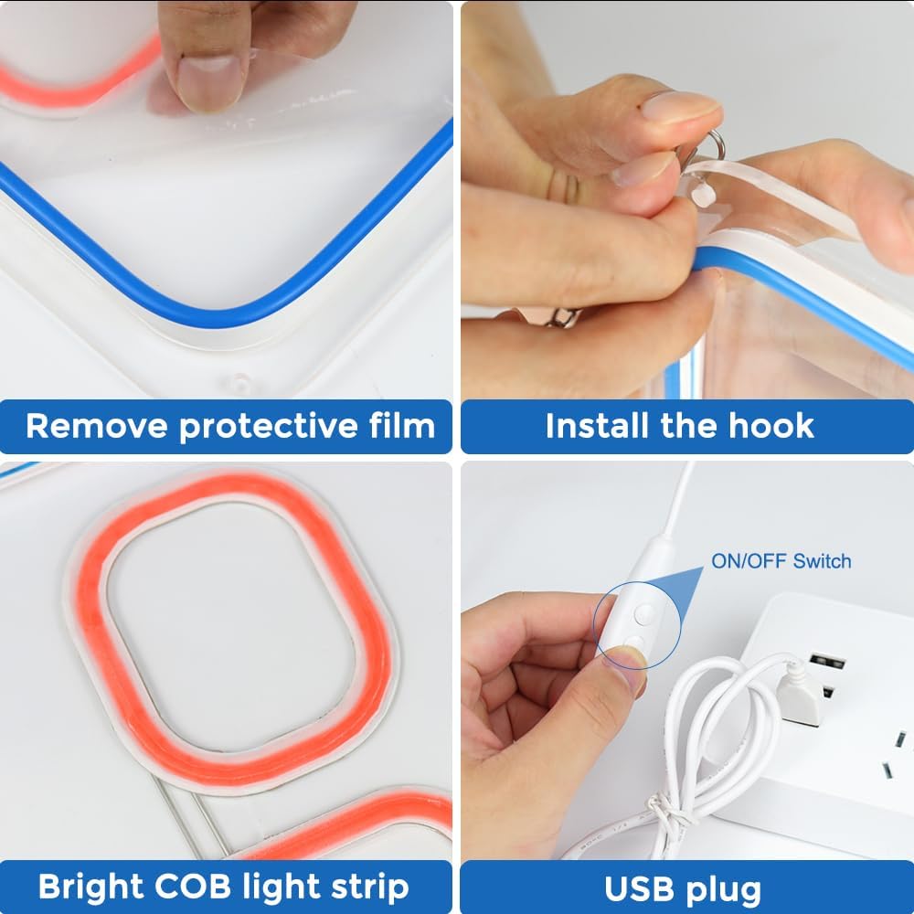 Open Signs for Business, 16"x 9" LED Neon Open Sign with ON/OFF Switch adapter, Ultra Bright and Eye-catching Vertical Open Light Up Sign for Window, Wall, Store, Shop, Blue/Pink - Image 3