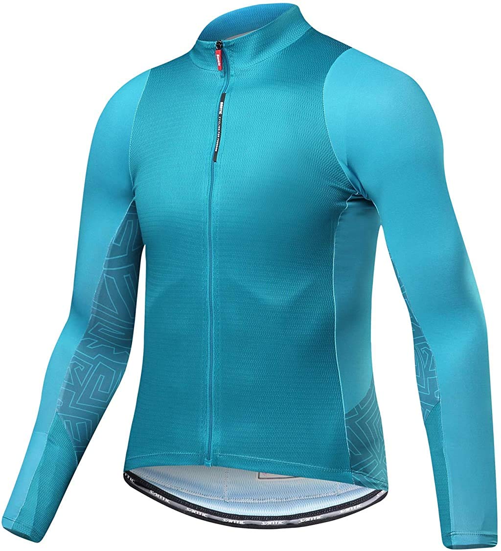Cycling Jersey Men's Long Sleeve Tops Mountain Bike Shirts Bicycle Jacket with Pockets Blue M