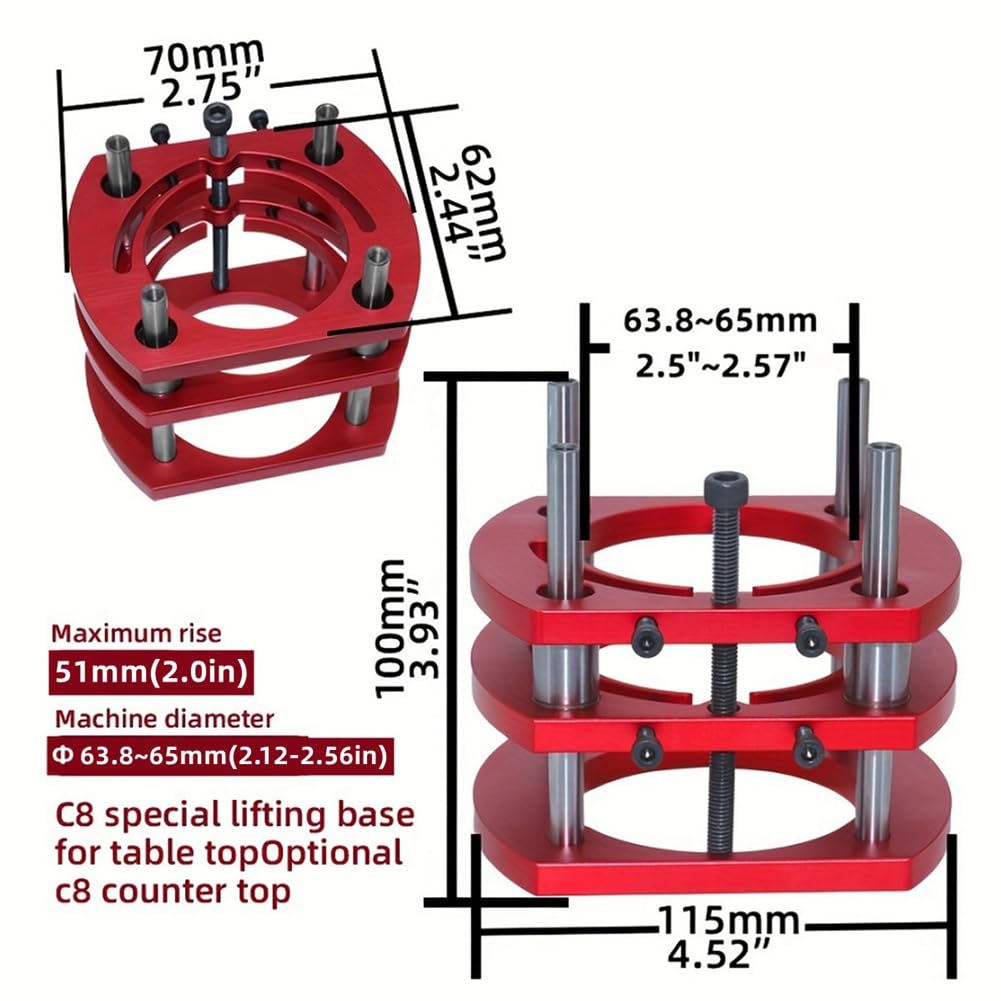 Ascenseur de Routeur avec Base Fixe - Plaque D'Insertion de Routeur - Base de Levage Universelle pour Routeur de 65 Mm de DiamèTre - Rouge