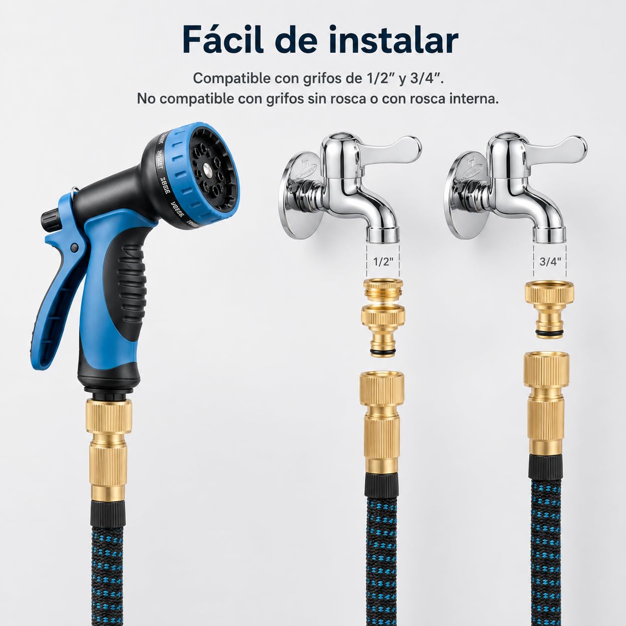 Manguera Extensible Jardín 22,5 m / 75 FT, Manguera Flexible Antitorsión con Látex 3 Capas y Tejido 3750D, Pistola de Riego 10 Funciones, Conectores Metálicos, Bolsa y Gancho