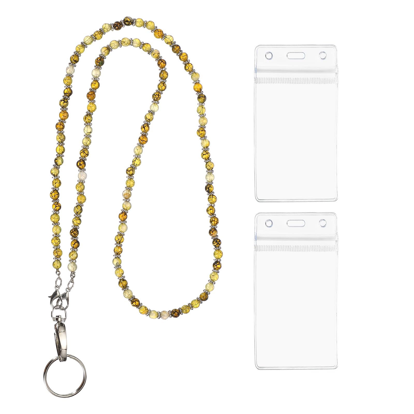 PATIKIL Beaded Lanyards for ID Badges, Cute Gemstone Beaded Keychain Necklace Lanyard with 2 Vertical Badge Holders for Women Teacher Gift Keys Chain Cards, Dark Brown โ image 1