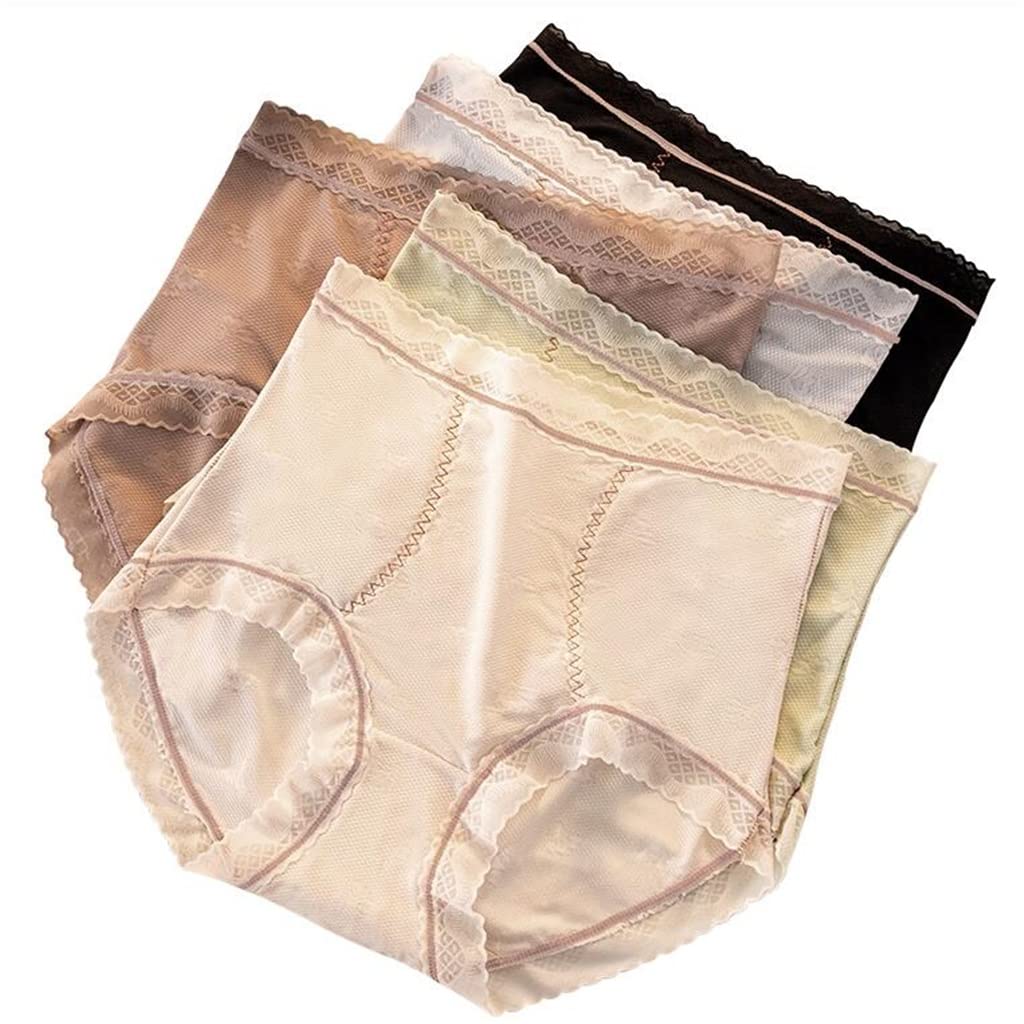 Paquete de 5 Ropa Interior de Mujer Modal de Cintura Alta de Seda Fina de Verano de Encaje Sexy para el Vientre