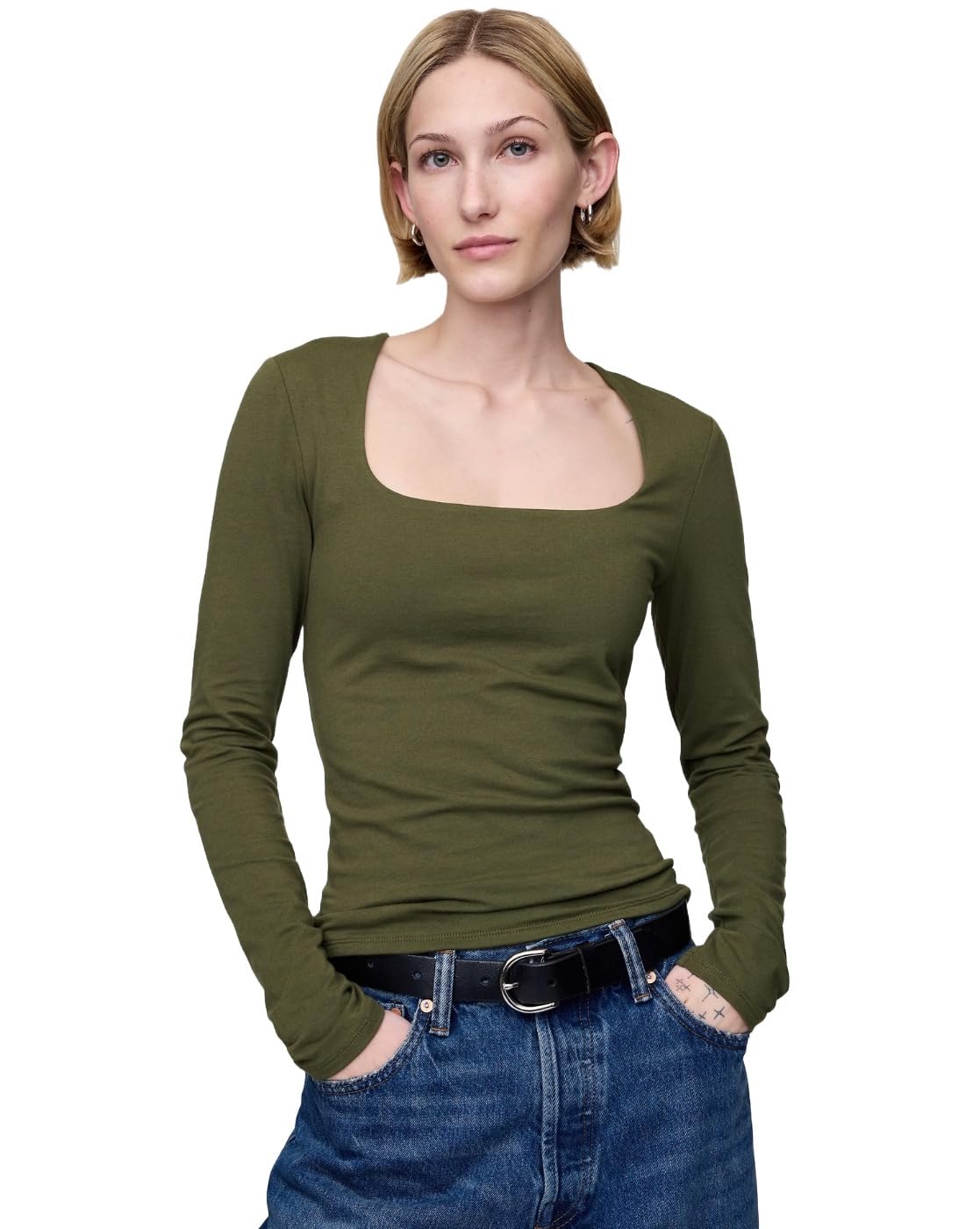 gap Women's Solid Slim Fit Full Sleeves Square Neck Blouse-picture-17