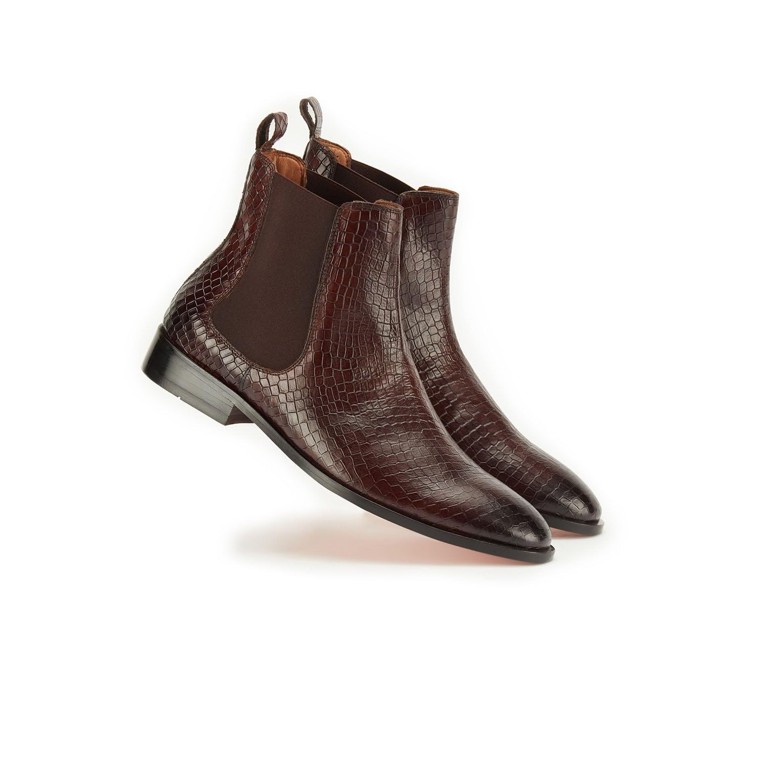 Men Croco Textured Leather Boots Premium Formal Ankle Boot Coffee Color Elegant Slip On Footwear for Professional and Casual Events-image-4
