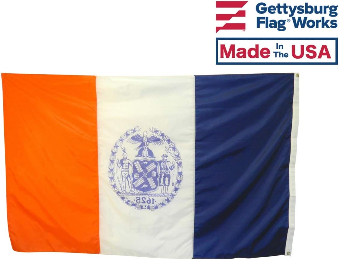 12x18" New York City Boat Flag - Durable and Fade Resistant All Weather Nylon, Sewn Panels, with Canvas Header and Brass Grommets, 4 Rows of Fly End Stitching - Made in the USA