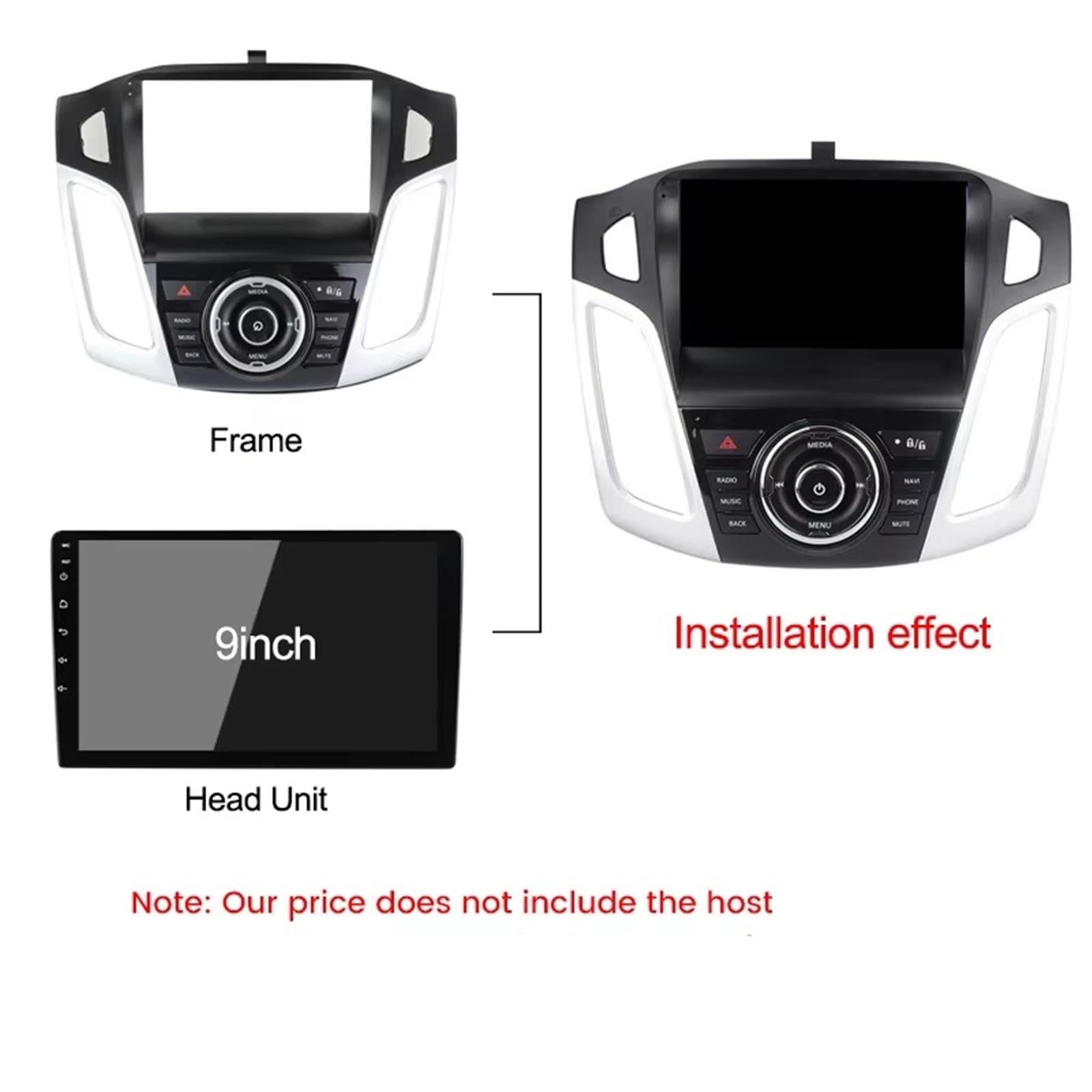 Lecteur DVD de Voiture Cadre Convient pour Ford Focus 2011 2012 2013 2014 2015 Kit de Tableau de Bord stéréo 2 Din 9 Pouces Android Cadre Radio multimédia de Voiture Auto Radio Cadre