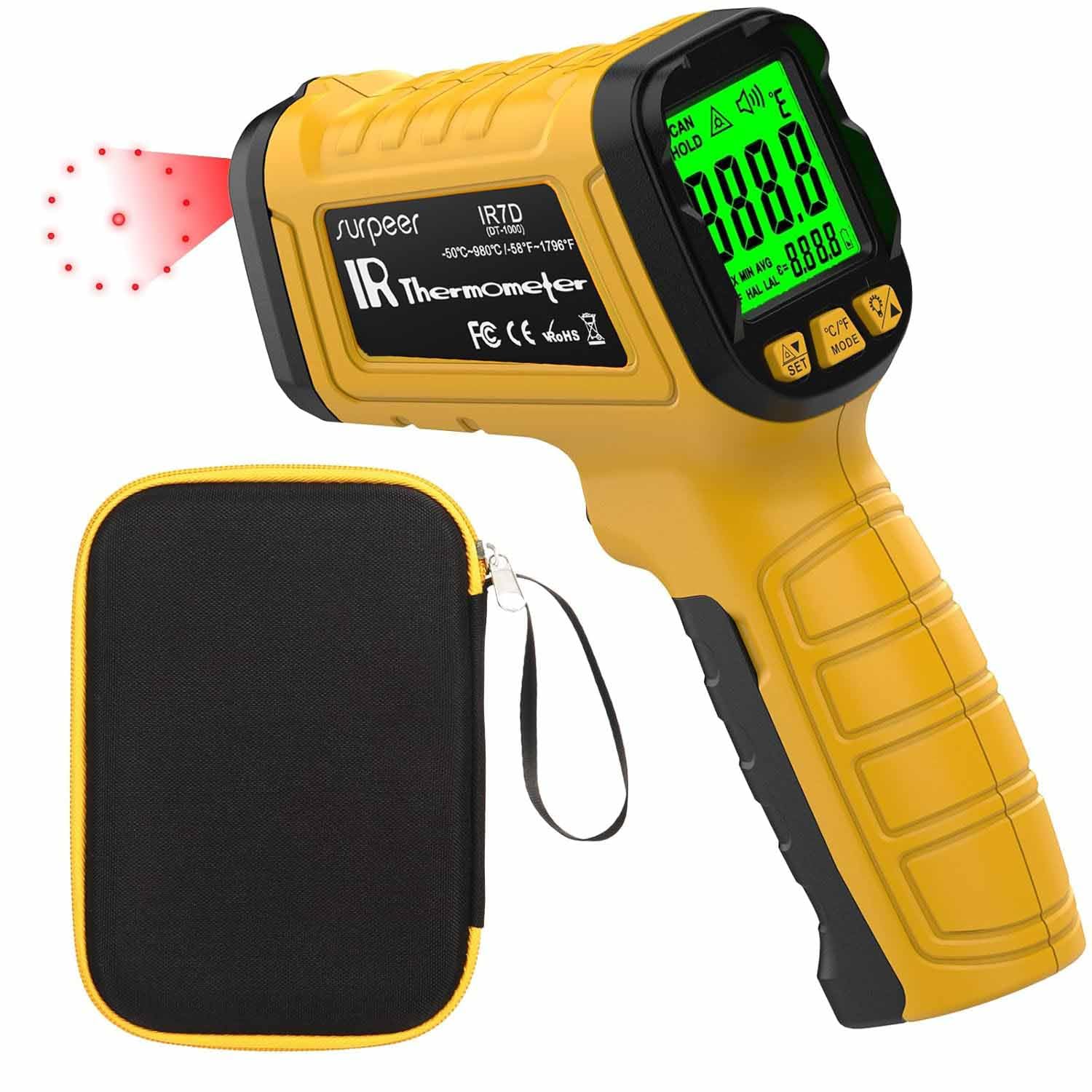 Infrared Thermometer Pyrometer Temperature Gun -58°F to 1796°F, 50:1 Distance Ratio, Laser IR Temp Gun for Cooking, Pizza Oven, Engine, Kilns, Forges, Industry, and Home Repair. Infrared Thermometer Pyrometer Temperature Gun -58°F to 1796°F, 50:1 Distance Ratio, Laser IR Temp Gun for Cooking, Pizza Oven, Engine, Kilns, Forges, Industry, and Home Repair.