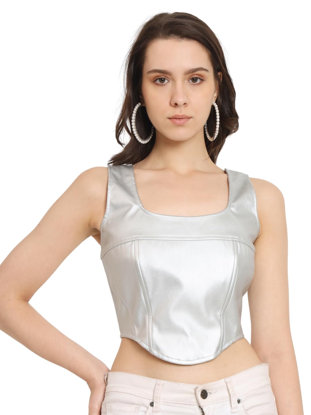 nuevosdamas Women Faux Leather Bustier Crop Top-picture-42