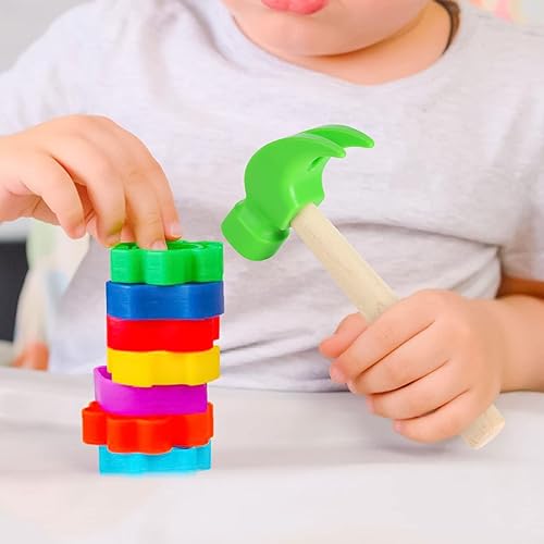 Miniatura 32 de Fowecelt Juguetes de martillo de madera, martillos de simulación, herramientas de mantenimiento, juguetes educativos para niños, suministros de Rosa