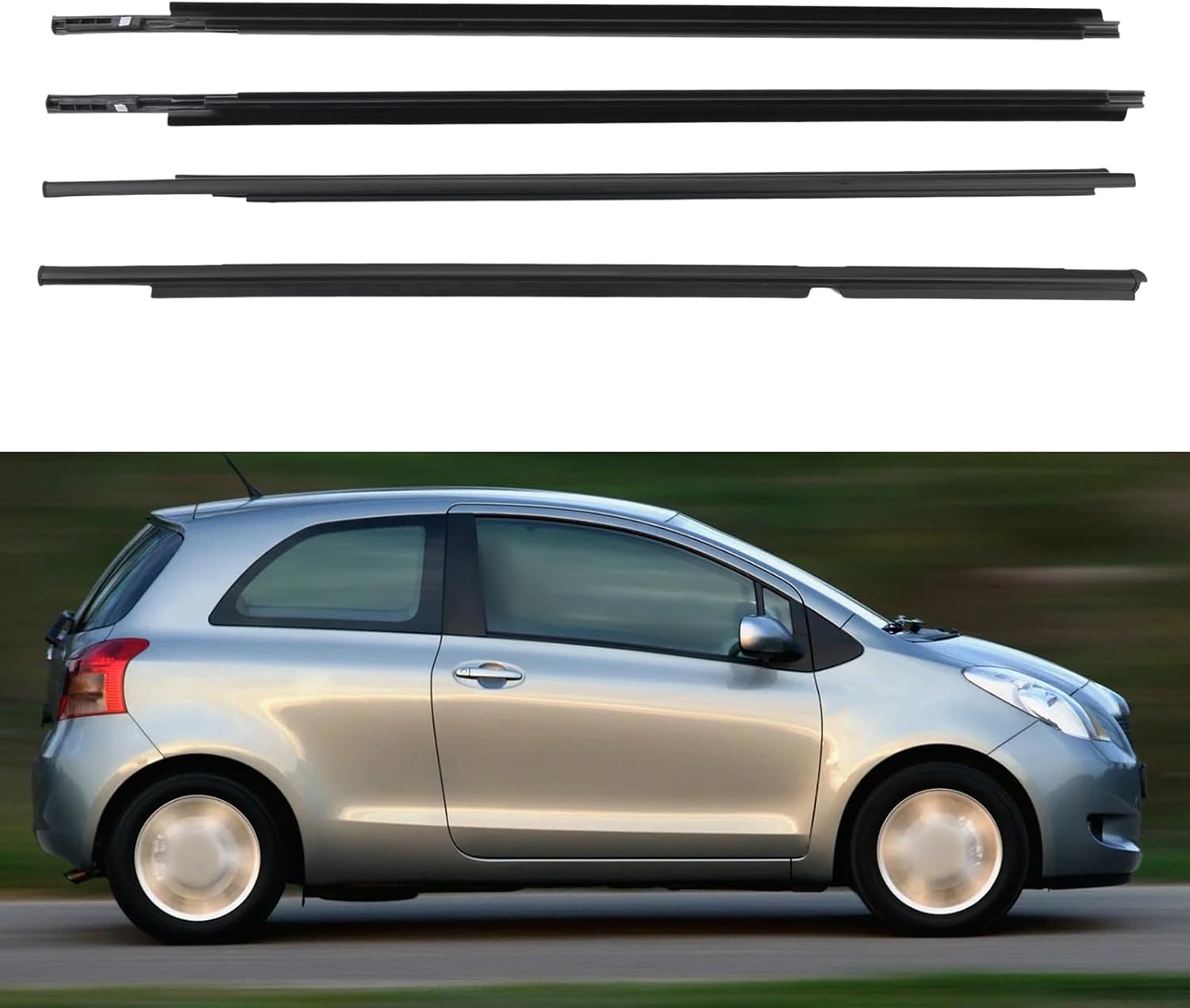 JDMON 4PC Door Window Moulding Weatherstrip Compatible with Toyota Yaris 2005-2011, Vitz 2005-2010, Outer Weather Stripping Trim Seal Replacement for 68160-52110, 68210-52110, 68180-52100, 68230-52100