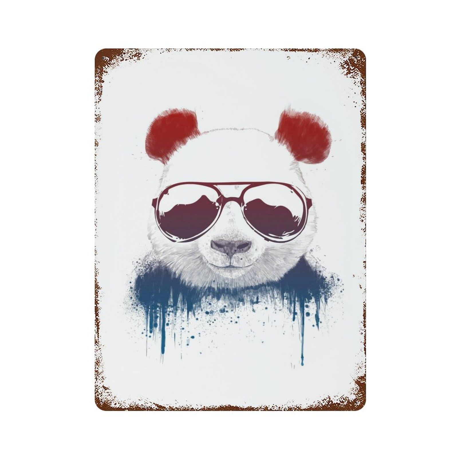 Garage Style Panda Bear Watercolor Weathered Tin Sign 15.7"x11.8", Classic Wall Plaque for Bar And Workshop