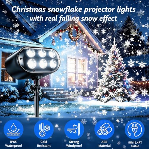 Projektor Weihnachten Aussen - Dynamische LED Weihnachtsdeko Schneeflocken – Ansicht 2