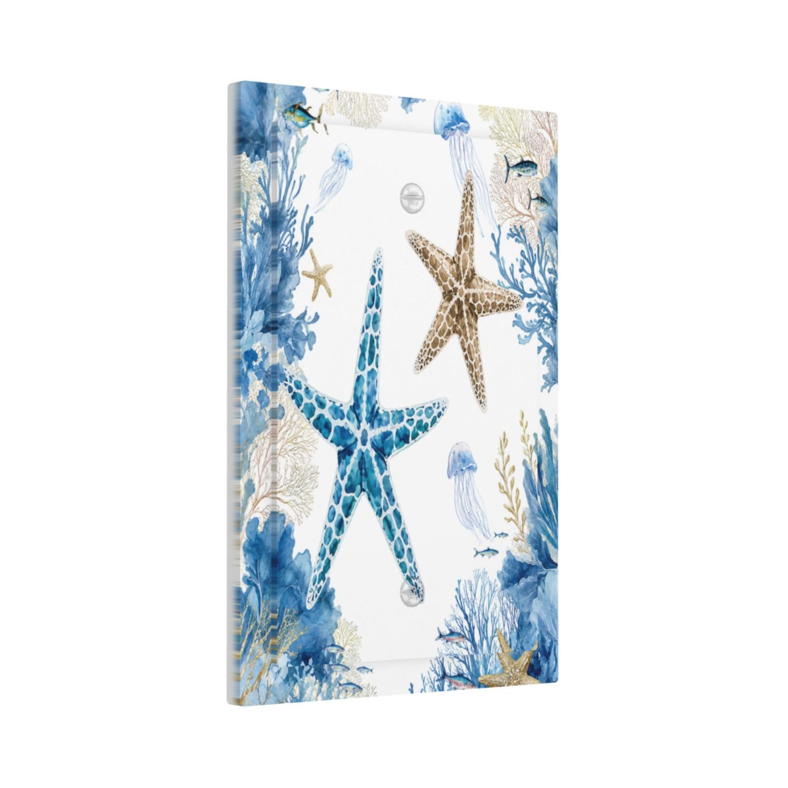 Yamxbfa Decorative Light Switch Cover Plate Blue Starfish Coral Reef Jellyfish Fish Coasta 1 Gang No Device Single Blank Outlet Covers Wall Plates for Electrical Faceplate for Bathroom Decor