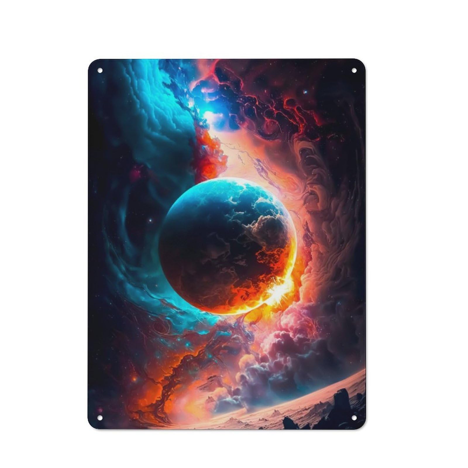 Classic Metal Plaque 40x30cm Featuring Space Clouds, Bistro Wall Plaque for Kitchen, Cafe, Pantry Or Dining Room