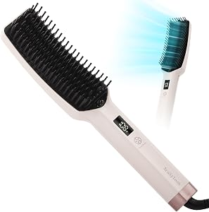 Airflow Hair Brush Straightener 2-in-1 Curved Straightening Brush | Dense Ceramic Bristles, Detangles, Softens, Straightens Hair in One Step, 12 Temp Settings for All Hair Types, Dual Voltage