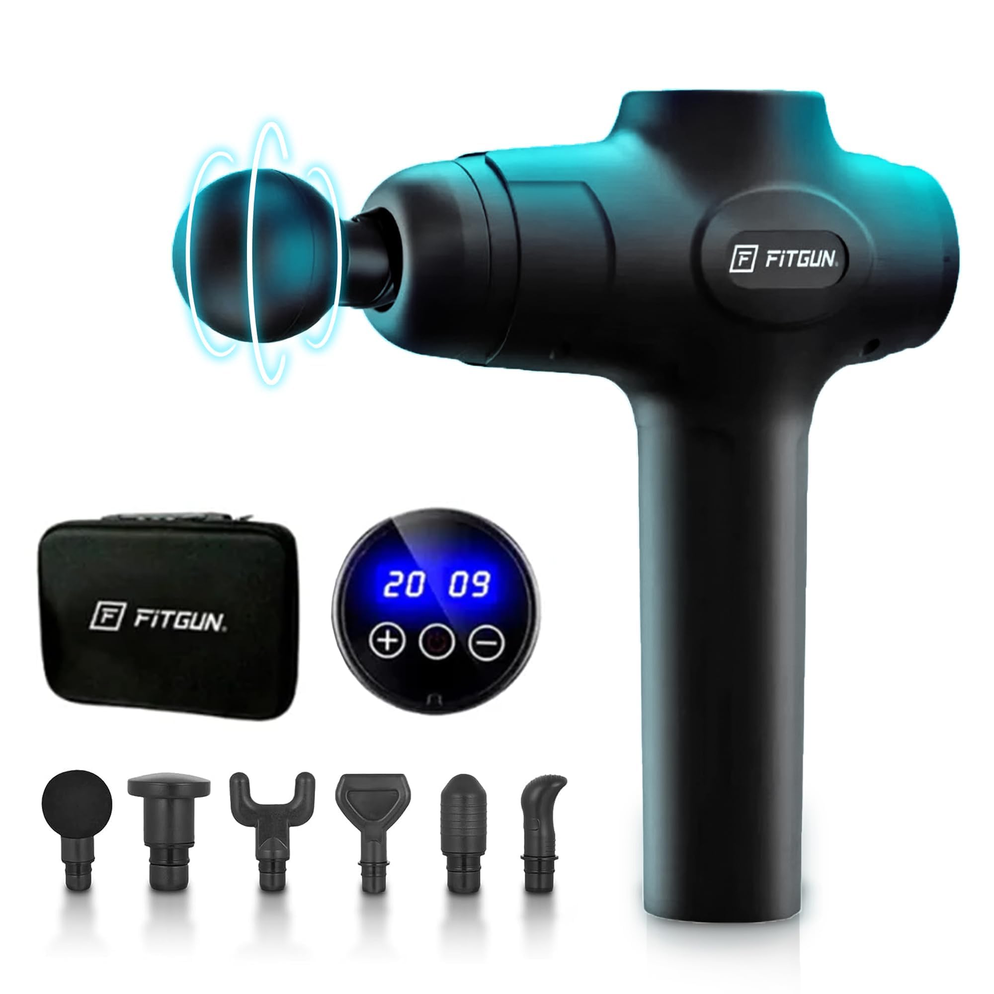 Fitgun Mini pistolet de massage, masseur musculaire, portable, avec 6 têtes de massage, pour la maison, la gym, le bureau, soulage la douleur après l'entraînement, noir
