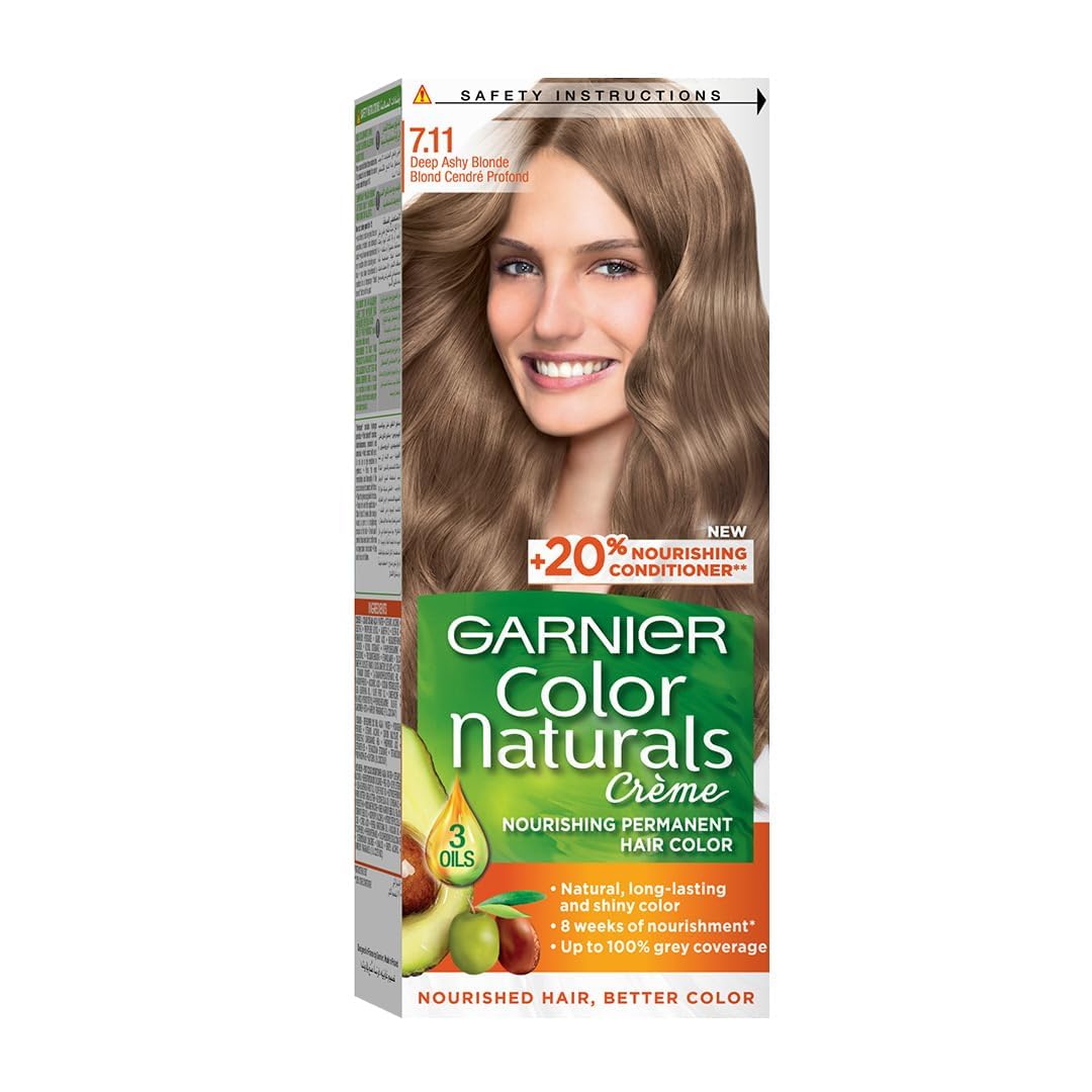 GarnierHair Colour, With 3 Nourishing Oils, Grey Covereage, Long-lasting Shiny Colour, Natural-looking Result, For All Hair Types, Color Naturals Crème, 7.11 Deep Ashy Blonde