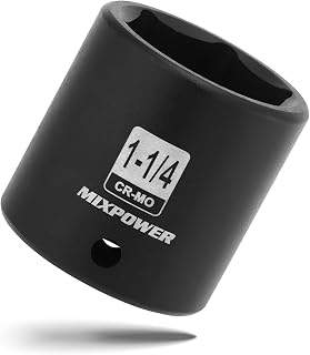 MIXPOWER 1/2" Drive Shallow Impact Socket, CR-MO, 1-1/4", 6 Point, Radius Corner Design, Axle Nut Impact Grade Socket for Easy Removal