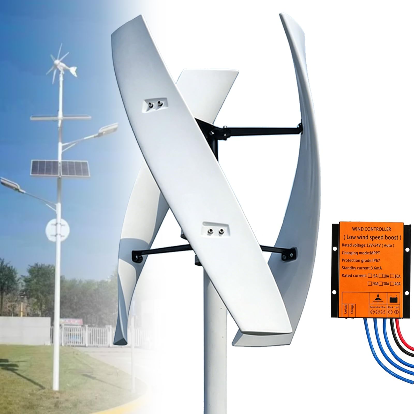 16000W 20000W Wind Turbine Kit,DC Helix Maglev Axis Generator,Vertical with High-Strength Blades, Levitation Shaft Winds Turbines with Controller(16000W,48V)