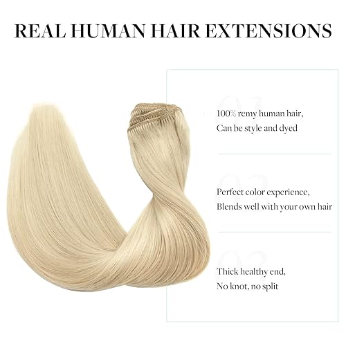 Miniatura 2 de DOORES Extensiones de cabello humano con alambre, rubio platino, 3.43 oz, 16 pulgadas, extensiones de cabello humano real, alambre transparente,