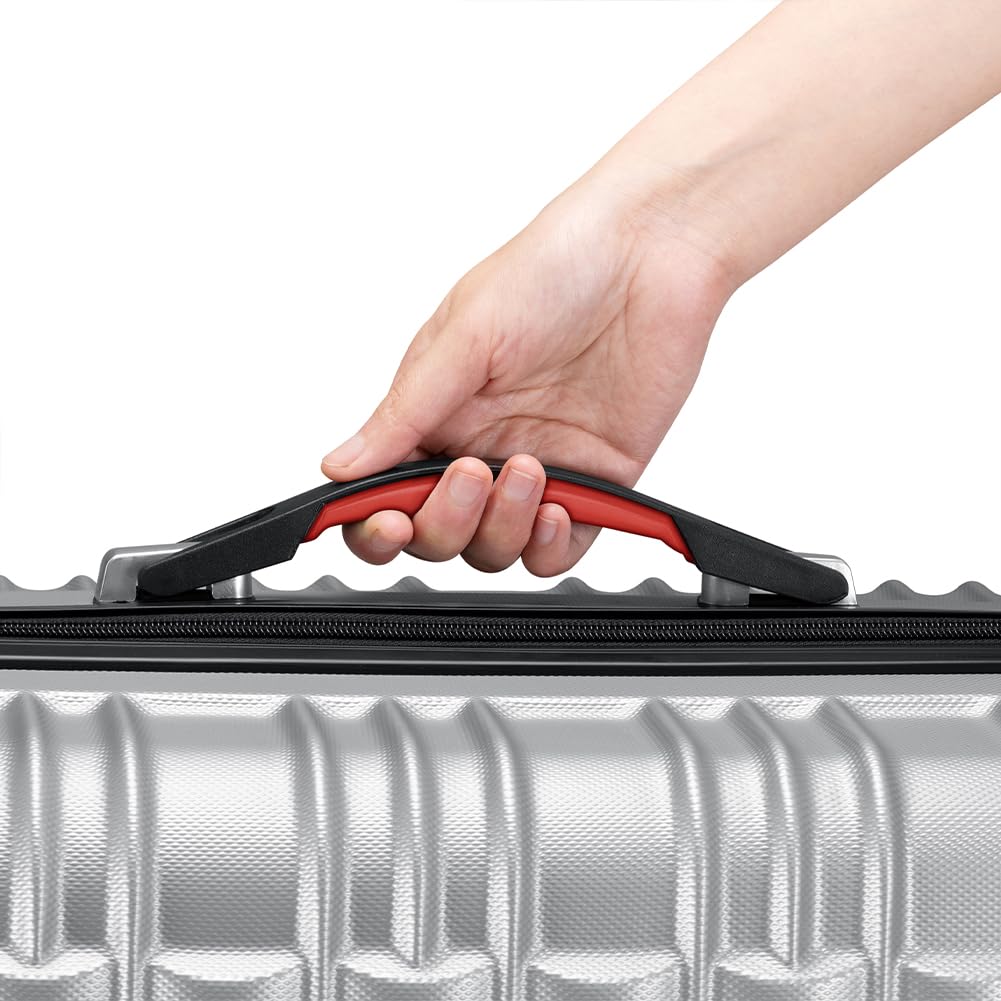 Set 4 Valigie Rigide in ABS, Valigia Rigida S-M-L-XL con Manico Telescopico Gel e 4 Ruote Easy Roll, Trolley Resistente e Leggero da Viaggio, Bagaglio a Mano con Serratura Codice (Silver)