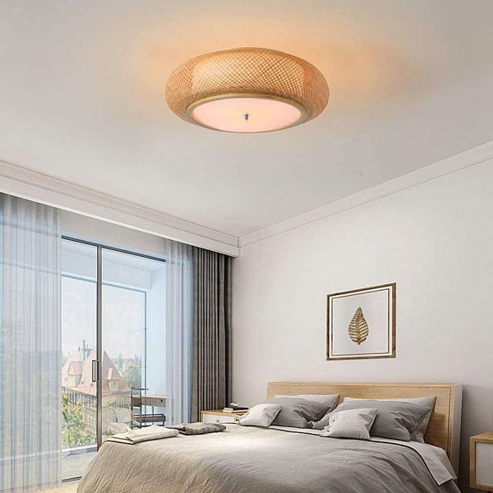 KWOKING Lighting Industrial Handmade Flush Mount Ceiling Light Loft Bamboo Ceiling Light fixtures Rattan Lantern Light 3 Lights Vintage Hanging Light 15.75 inches