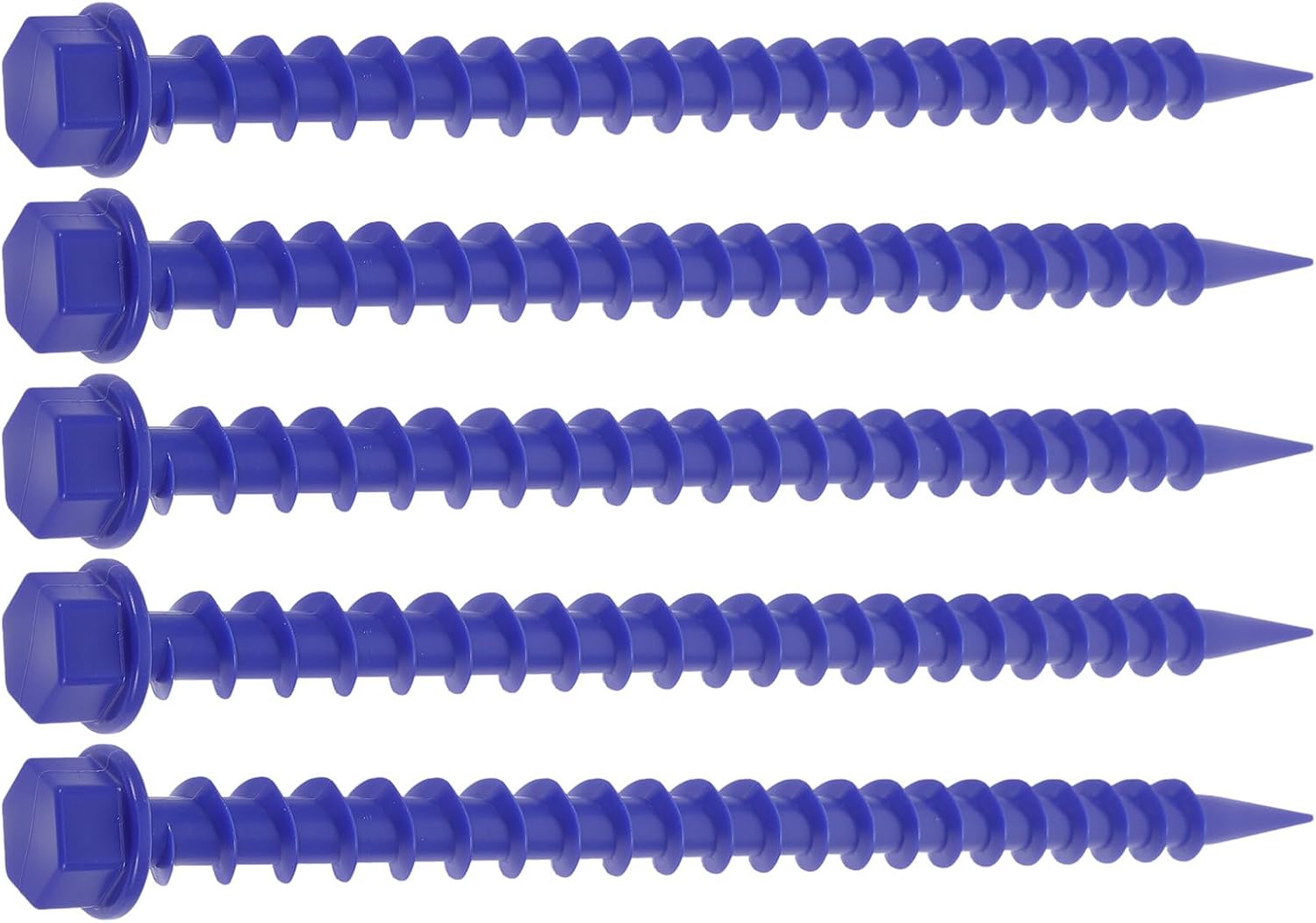 Camping Tent Stakes Plastic Tarp Stakes Blue Heavy Duty Threaded Canopy Pegs 5pcs for Outdoor Camping and Hiking Shelter Anchoring
